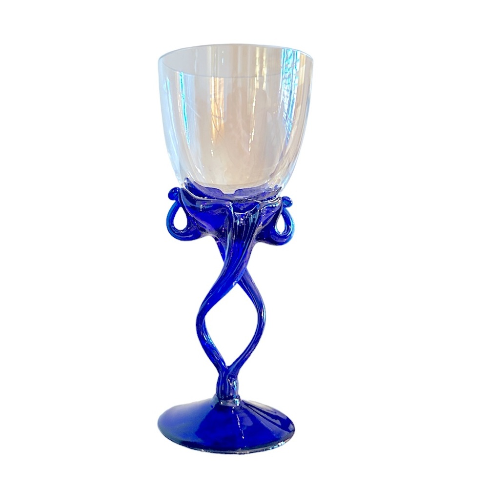 Set of 5 Jozefina Krosno Mouth-Blown Cobalt Blue Stemware